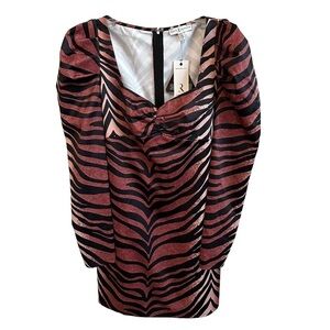 New Rare London Animal Print Mini Dress Long Sleeve Tiger Leopard NWT Sz 8 Large